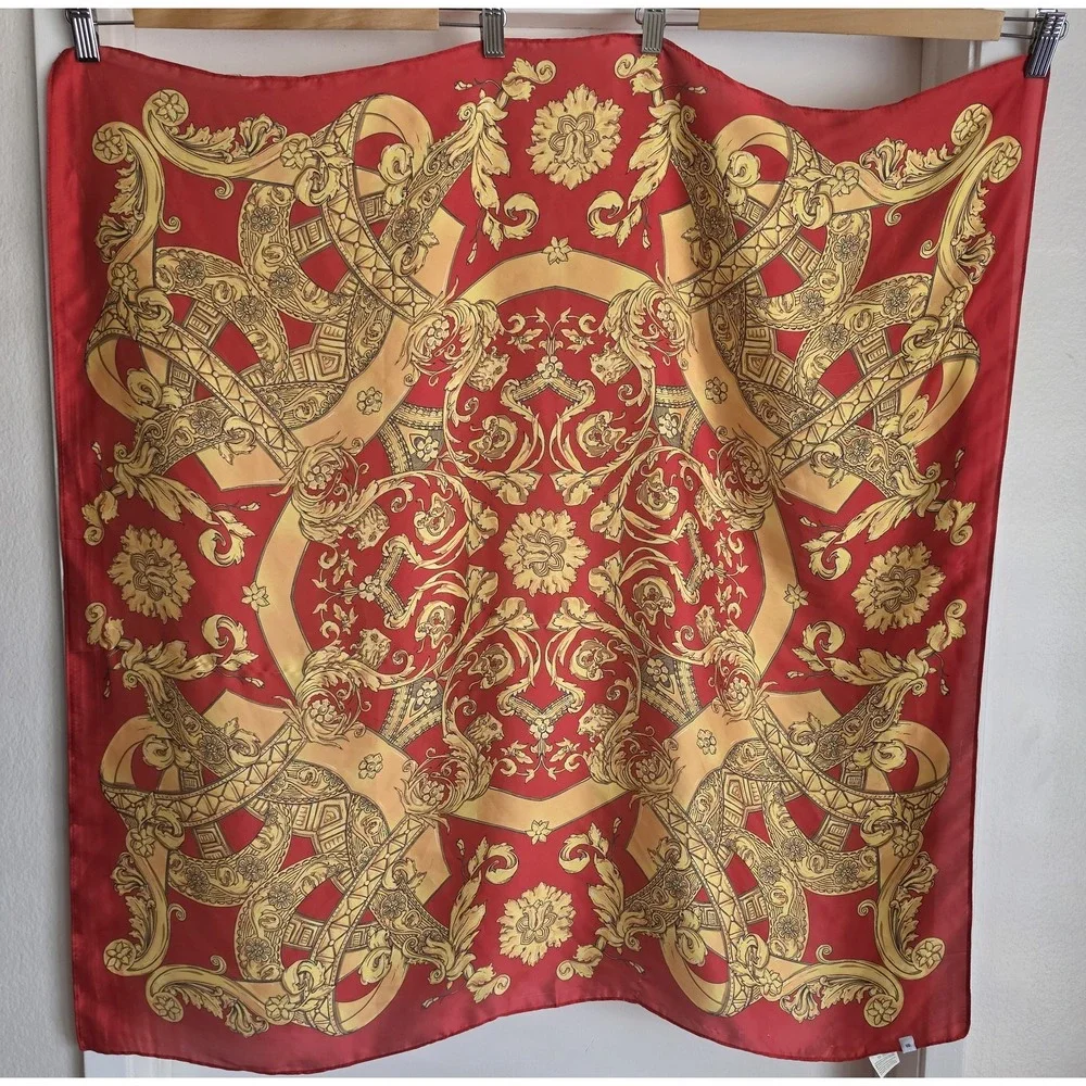 Red Gold Baroque Bandana 100% Cotton Square Scarf Wrap Shawl Head